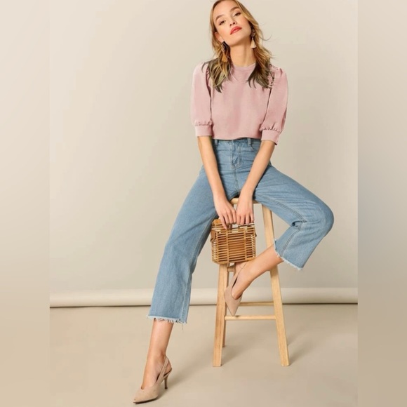 NWT Mock Neck Puff Sleeve Top - Picture 2 of 5